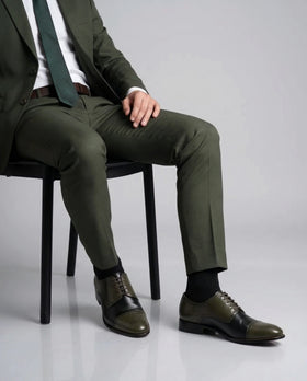 The Imperial Olive – Two-Tone Olive & Black Cap-Toe Oxford