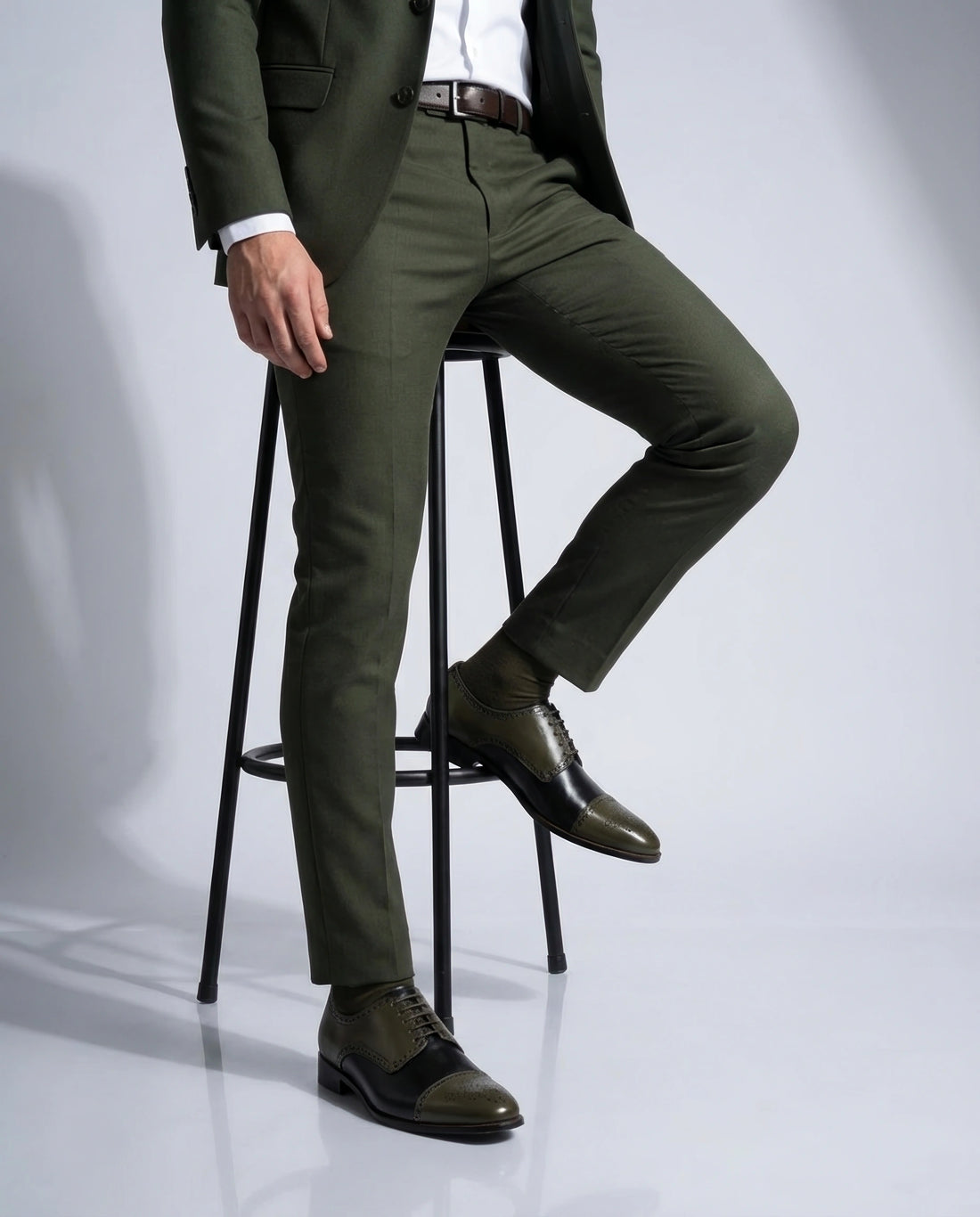 The Imperial Olive – Two-Tone Olive & Black Cap-Toe Oxford