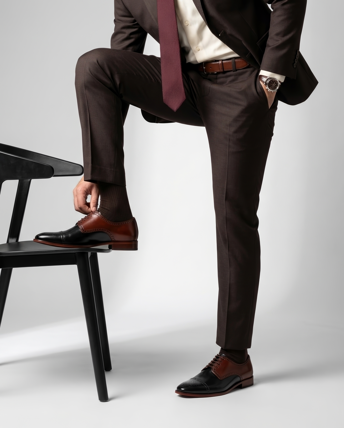 The Oxblood Regent – Oxblood & Black Two-Tone Oxford Dress Shoes