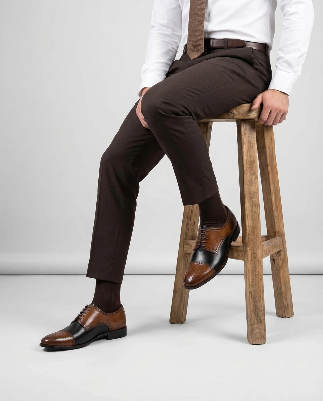 The Stratford Noir – Brown & Black Cap-Toe Oxford Dress Shoes