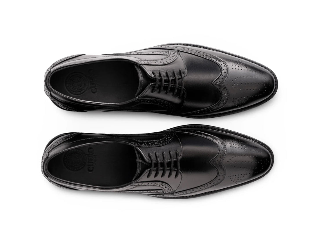 The Black Regent men’s black wingtip brogue dress shoes top view
