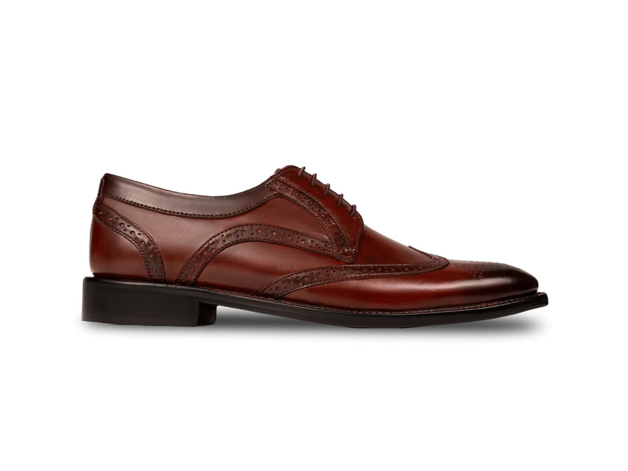 The Bourbon Brogue men’s chestnut wingtip derby brogue dress shoe side profile