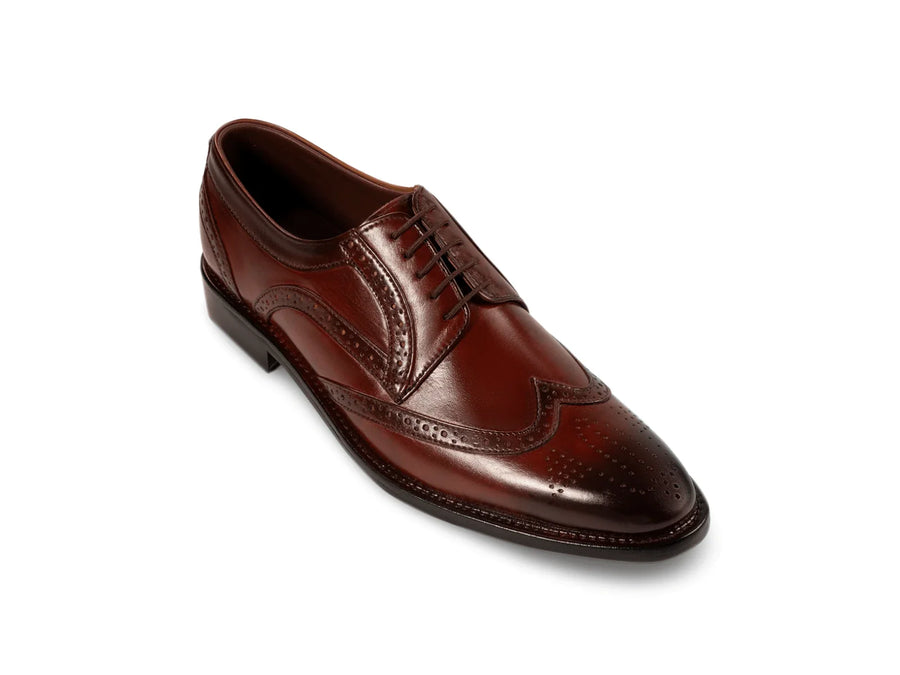 The Bourbon Brogue men’s chestnut wingtip brogue dress shoe three-quarter view