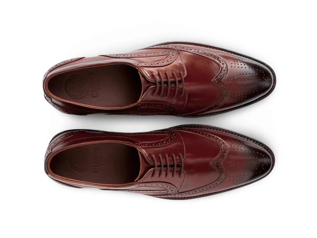 The Bourbon Brogue men’s chestnut wingtip brogue dress shoes top view