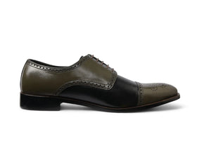 The Imperial Olive men’s olive leather cap-toe oxford dress shoe side profile