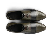 The Imperial Olive men’s olive and black two-tone cap-toe oxford dress shoes top view