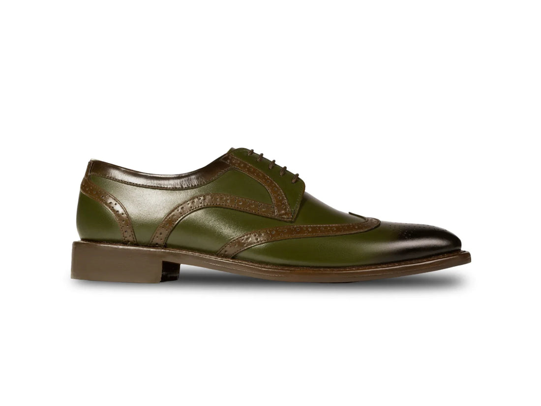 The Ivy Brogue men’s olive wingtip derby brogue dress shoe side profile