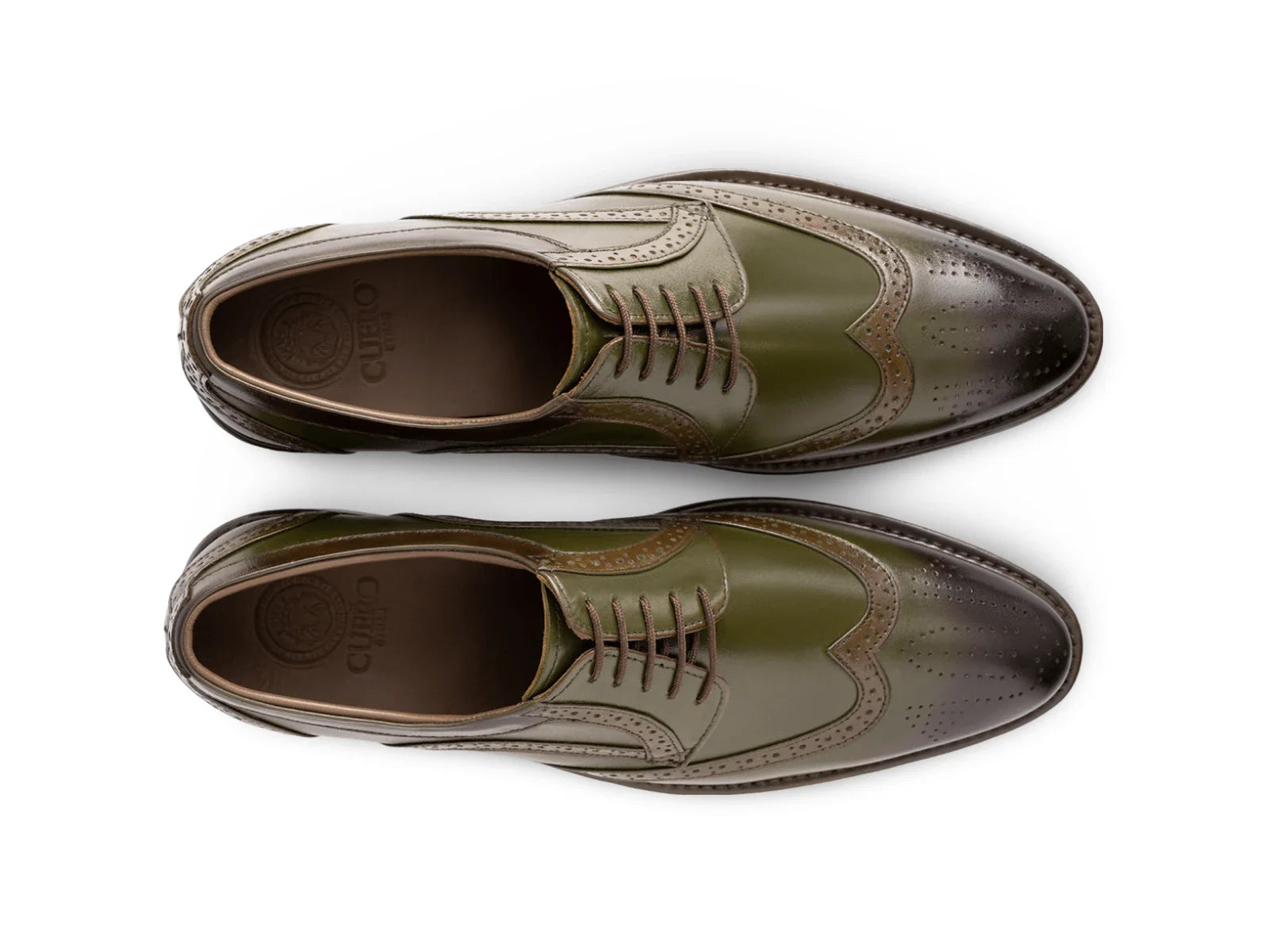 The Ivy Brogue men’s olive wingtip brogue dress shoes top view