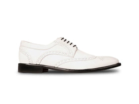 The White Sovereign men’s white wingtip brogue dress shoe side profile