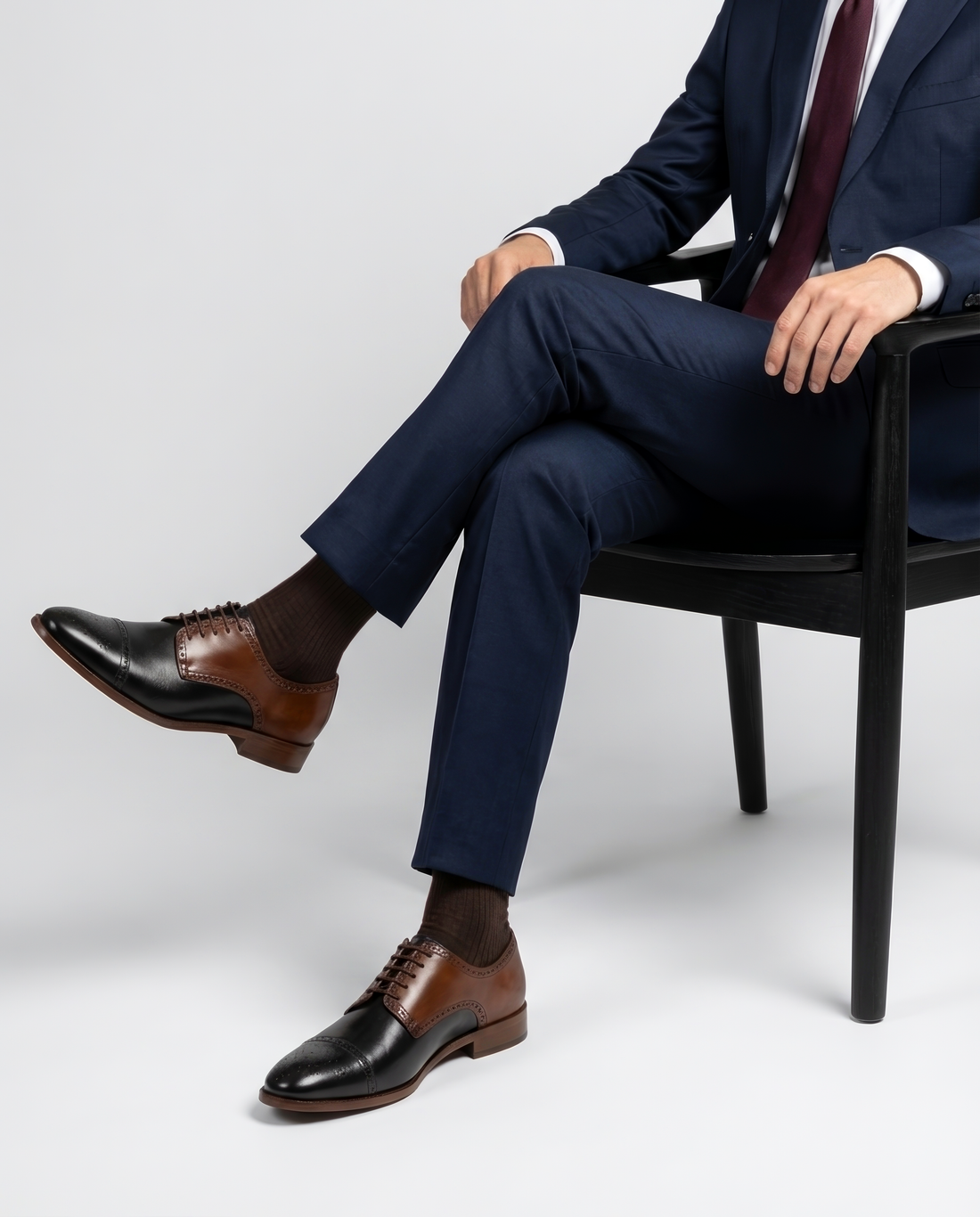 The Kensington Two-Tone – Cognac & Black Cap-Toe Oxford Dress Shoes