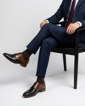 The Kensington Two-Tone – Cognac & Black Cap-Toe Oxford Dress Shoes