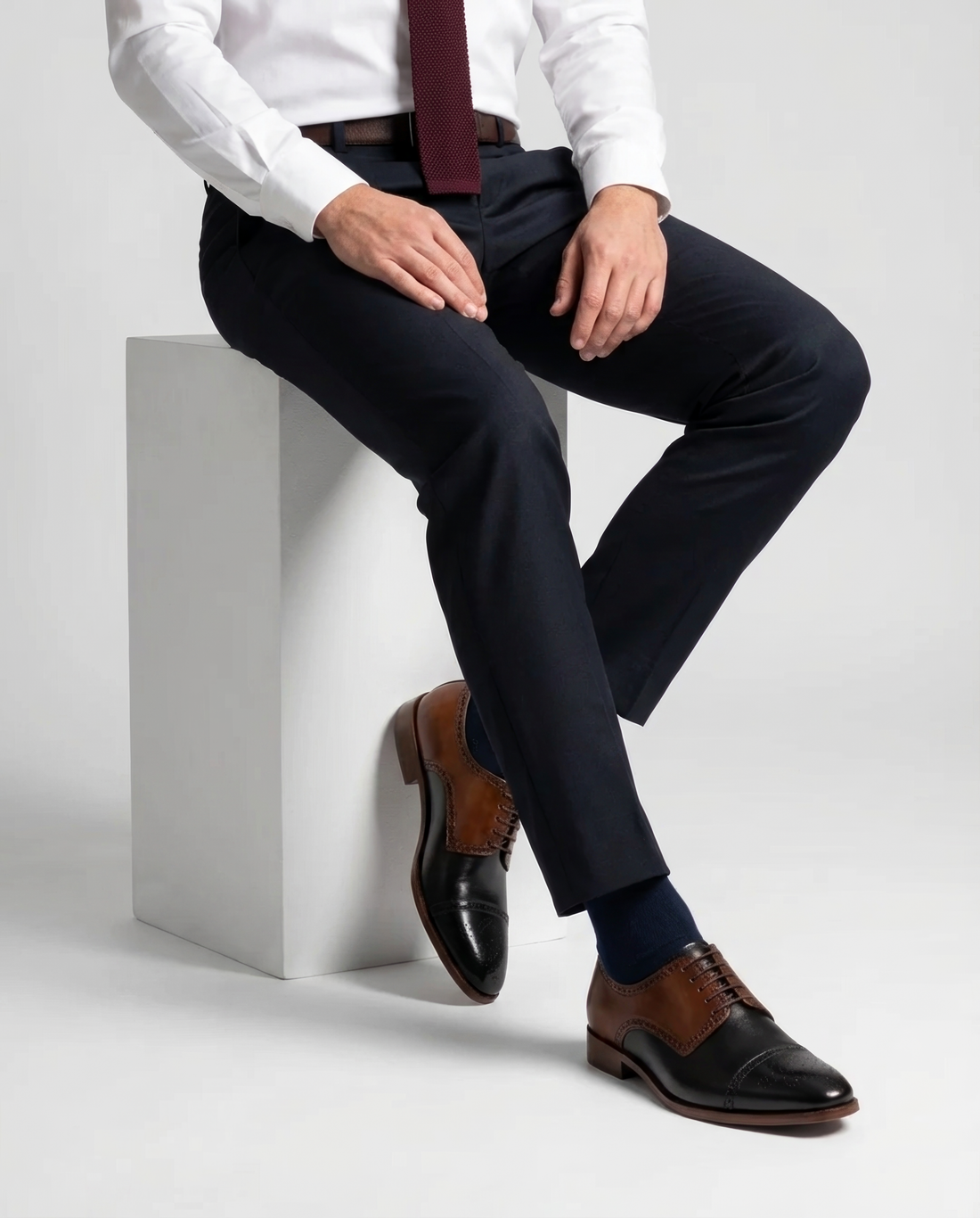 The Kensington Two-Tone – Cognac & Black Cap-Toe Oxford Dress Shoes